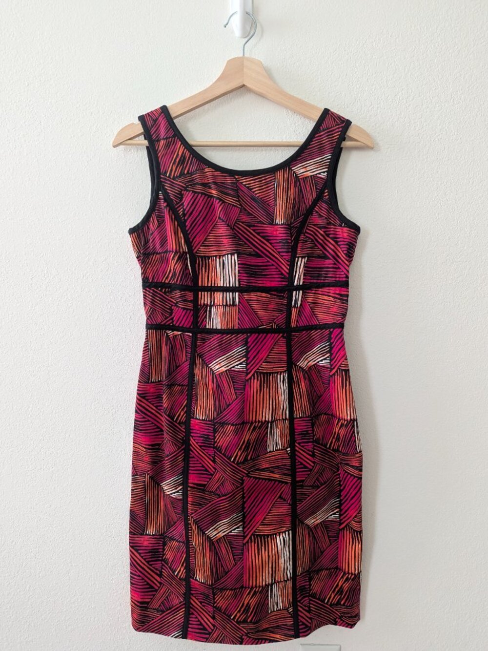 Calvin Klein Pink Orange Geometric Sheath Dress Size 4 Cotton Blend